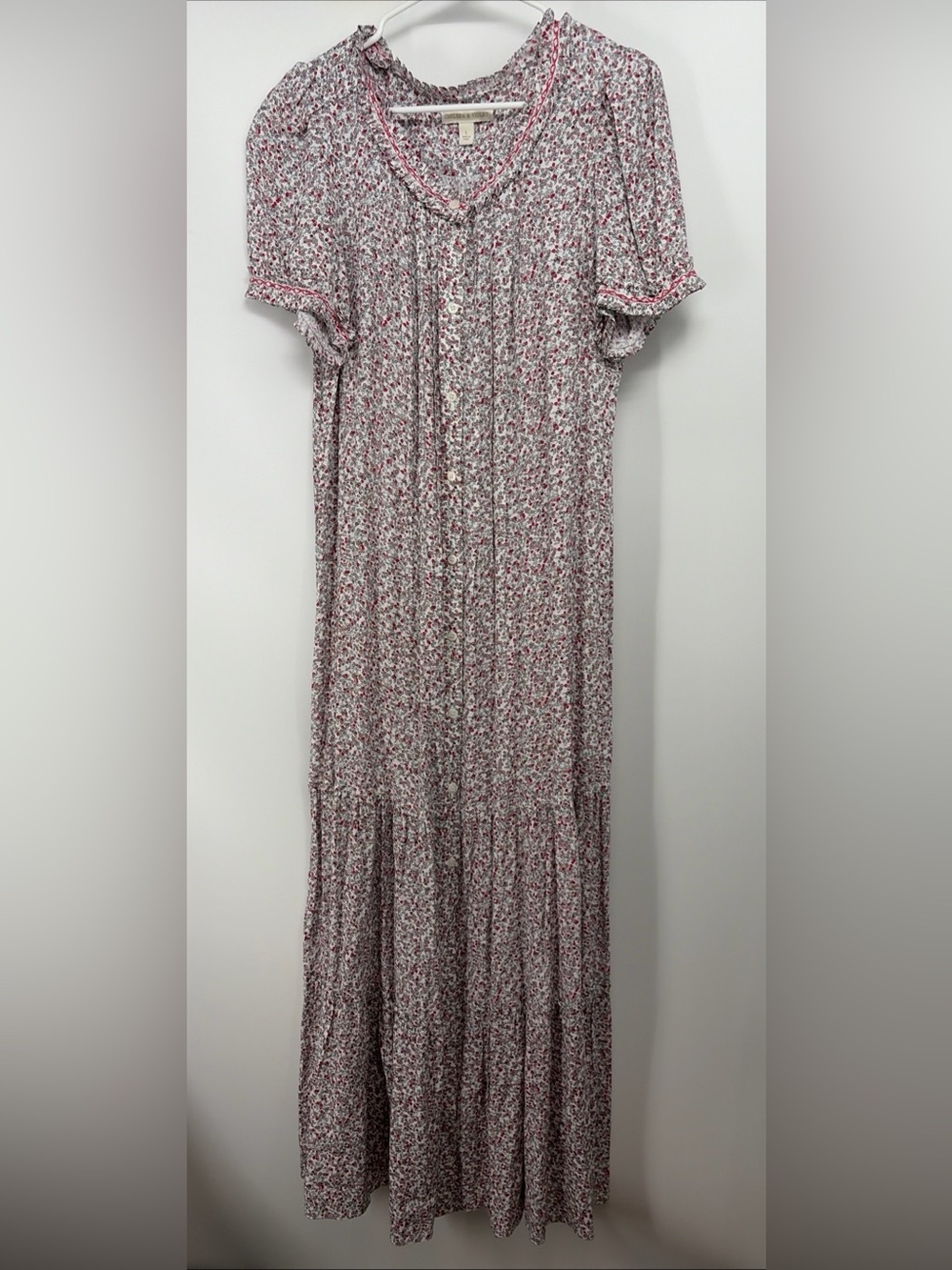 Chelsea & Violet Sz L Tiered Maxi Dress Button Down Viscose Rayon Embroidered